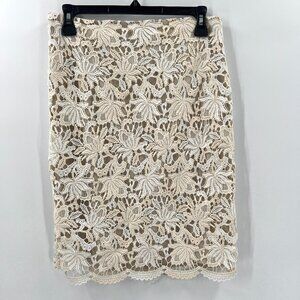 NEW Ann Taylor floral lace pencil skirt white ivory knee length holiday lined 2